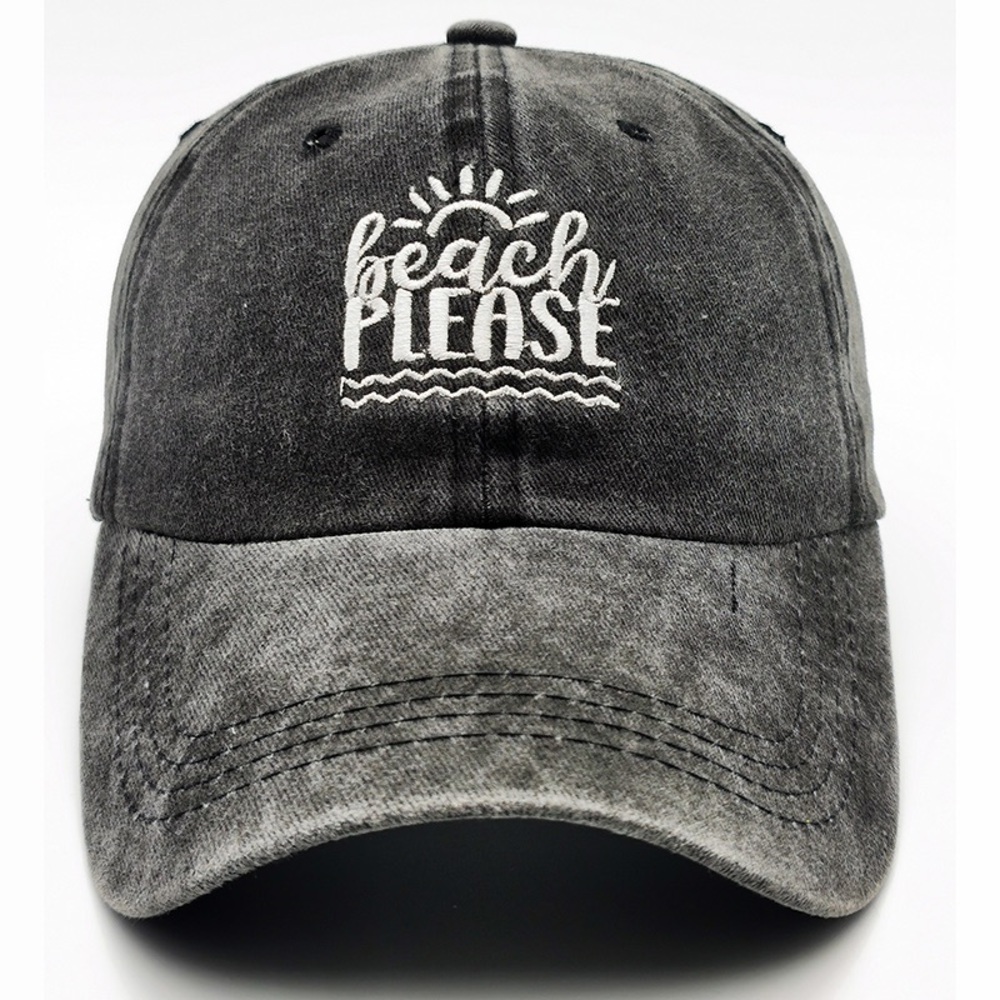 Gray 'Beach Please' Embroidered Cap - image 1